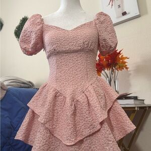 Romantic Blush Pink Ruffled Fit-and-Flare Dress